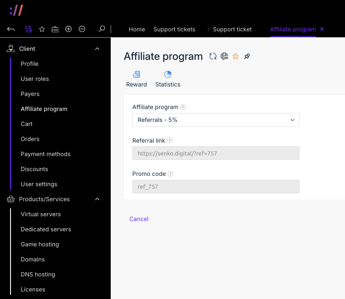 referral program in personal account