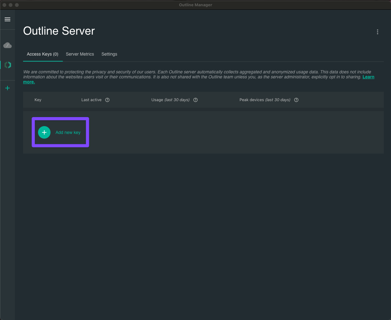 Outline Manager - Add new key
