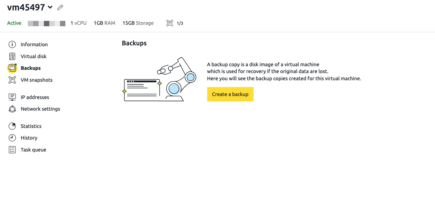 Backup creation button in VMManager
