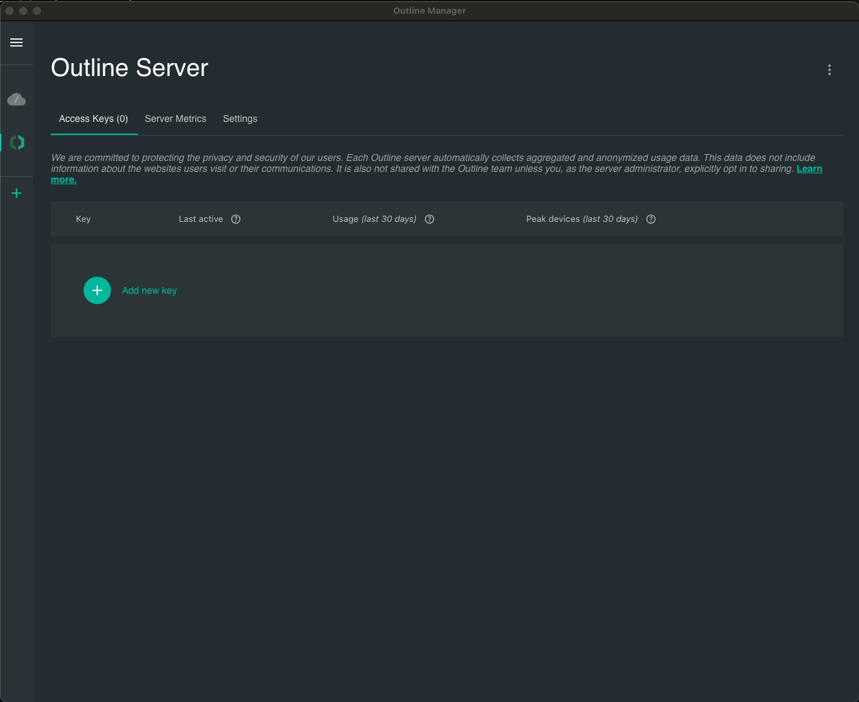 Outline Manager dashboard
