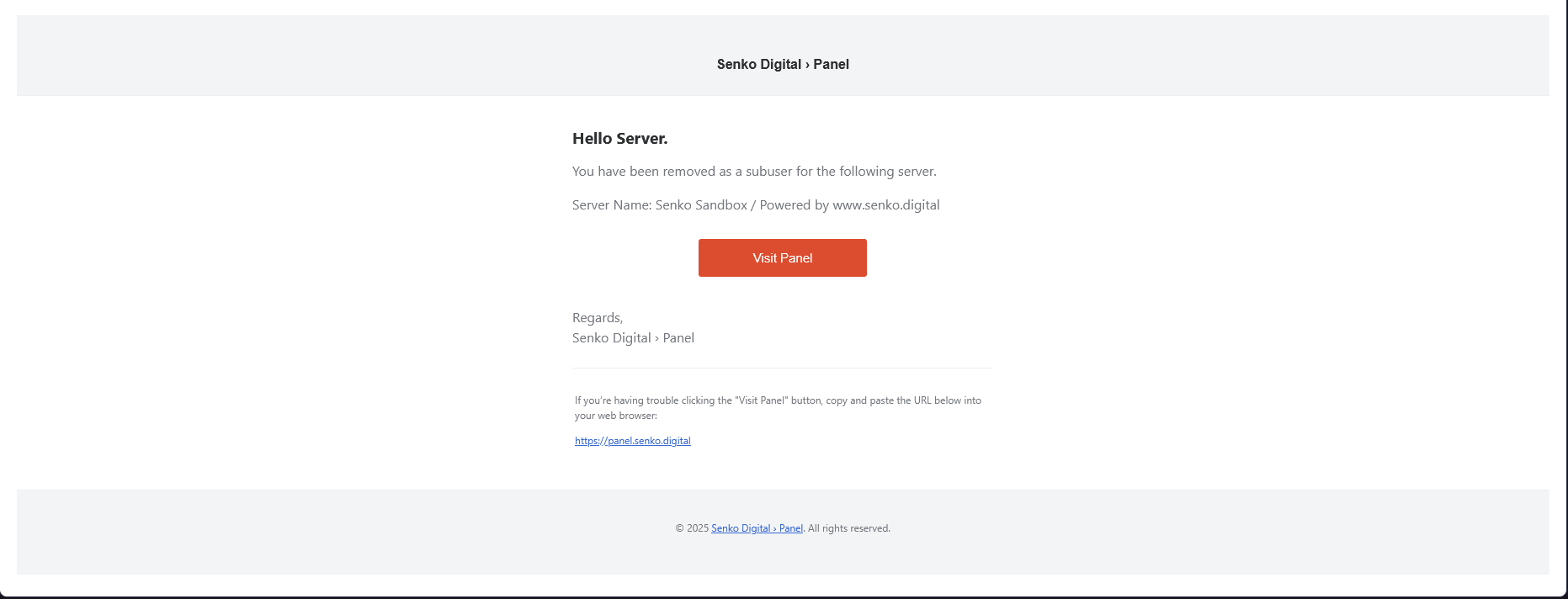 email that shows that the user was removed