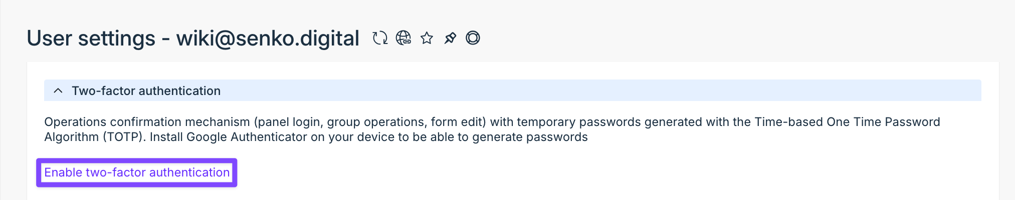 Activating two-factor authentication