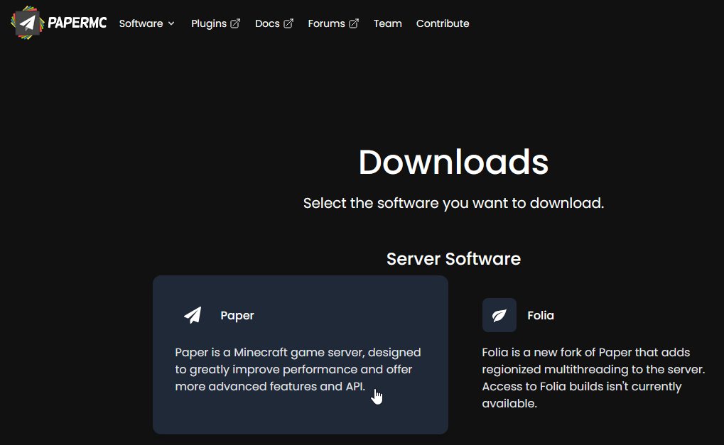 papermc website downloads page