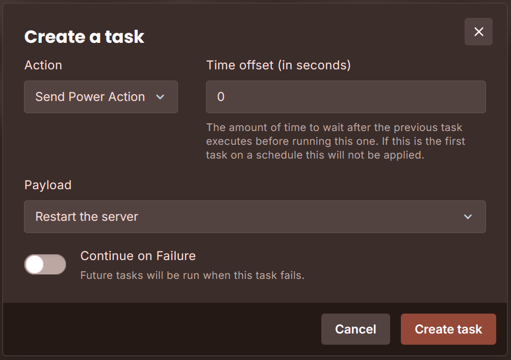 task to restart server
