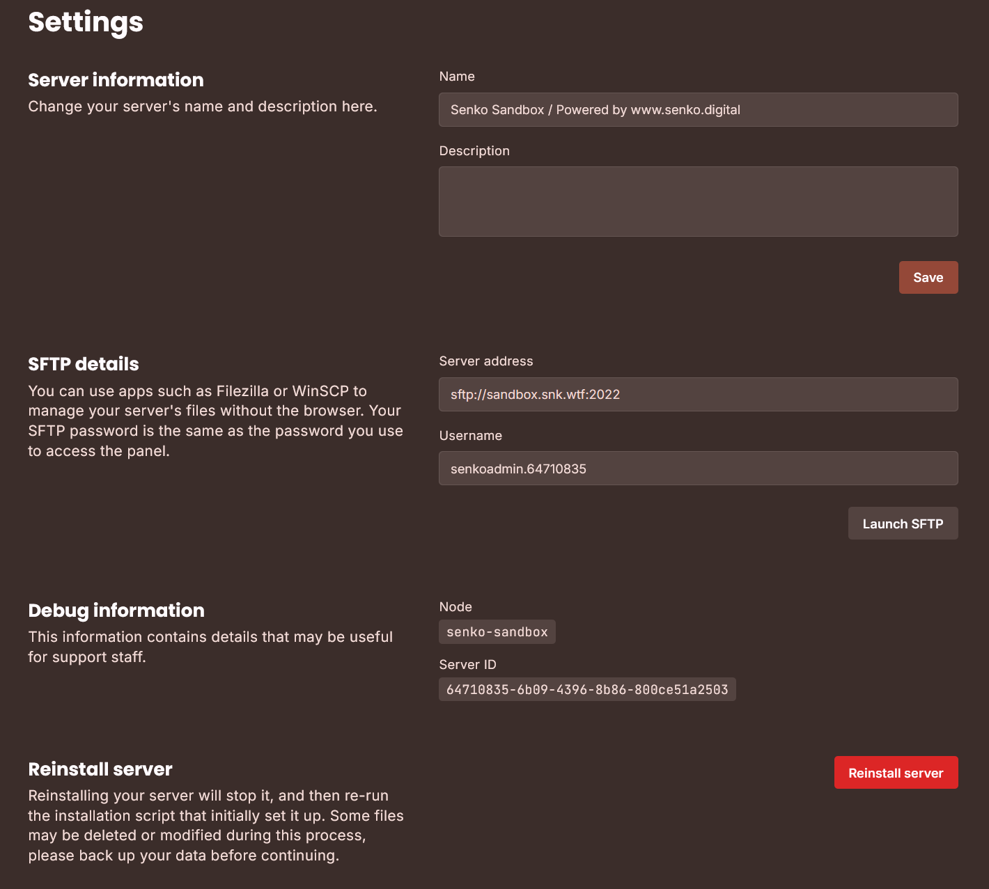 settings page