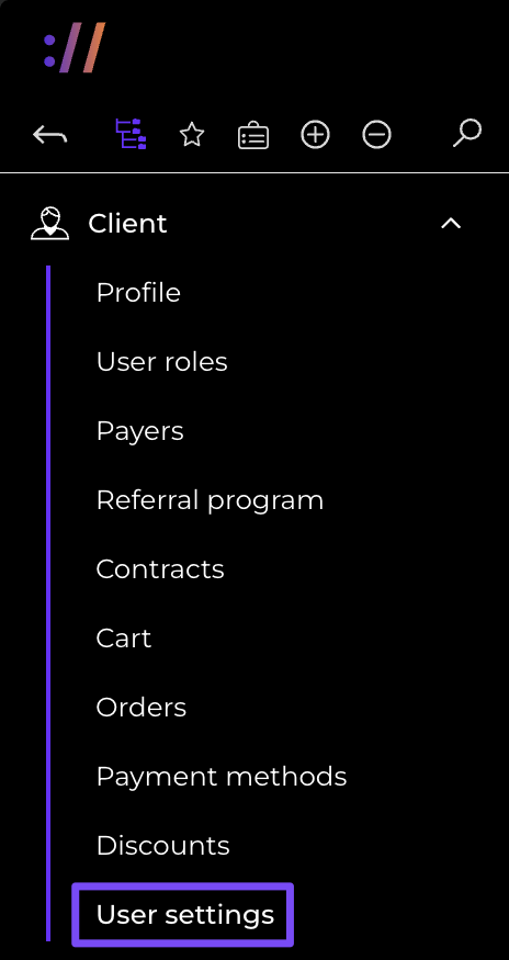 user settings in the Client Area