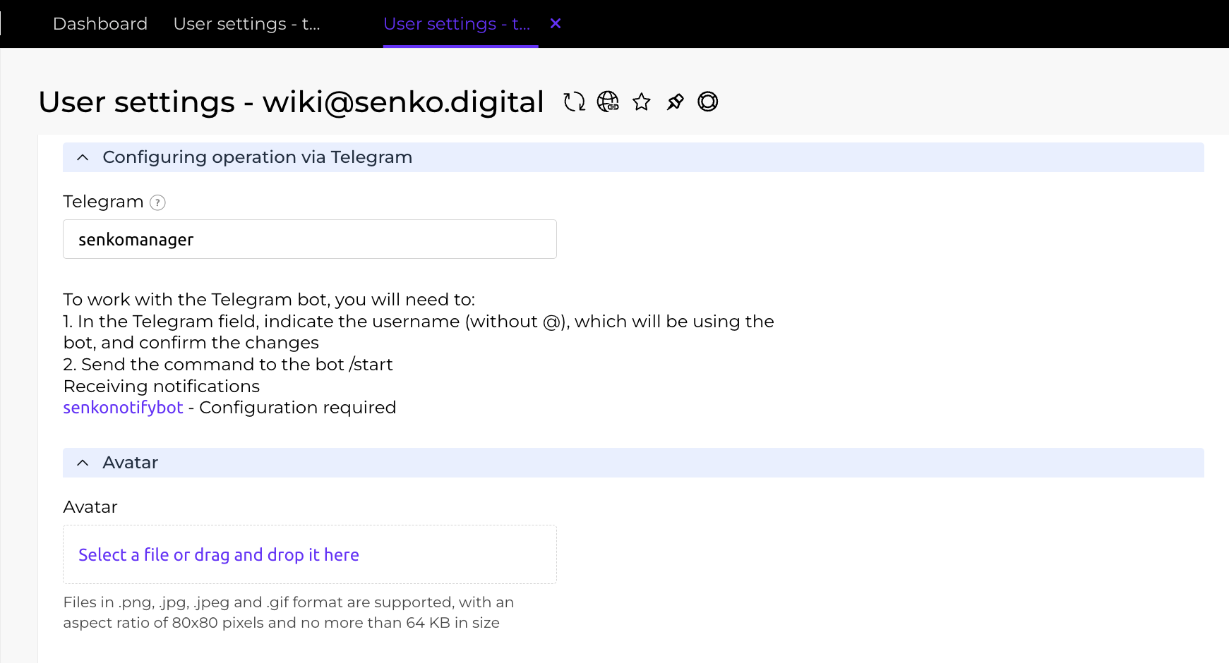 entering the username in user settings