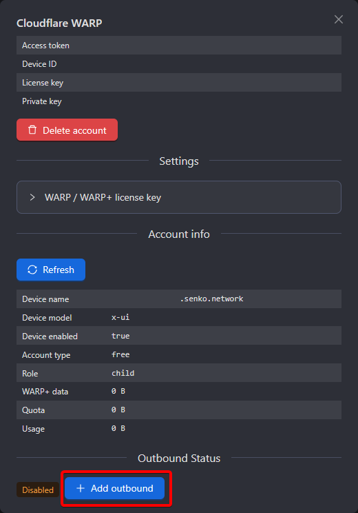 create warp outbound