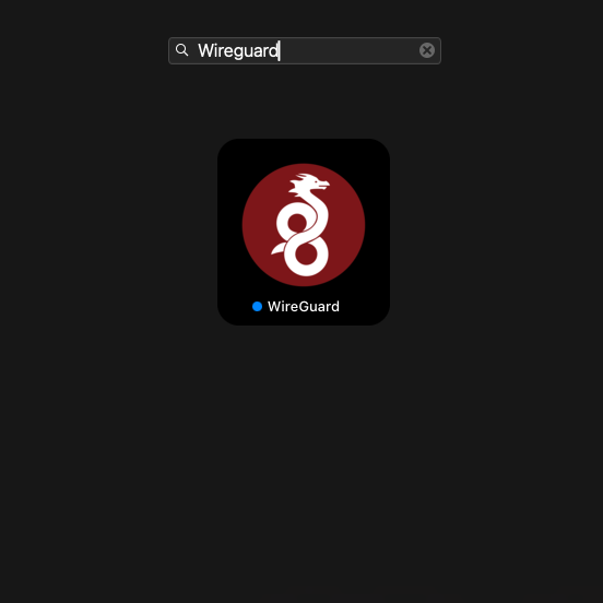 WireGuard app in the App Search on macOS