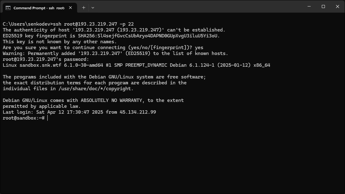 Successful SSH connection to server